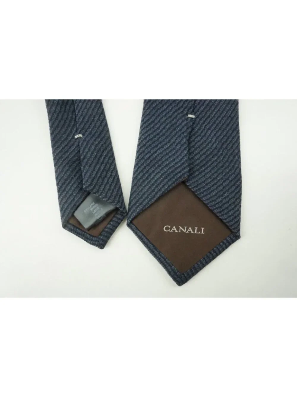 Canali Indigo Slate Blue Woven Striped Wool Blend Tie Brand New With Tags